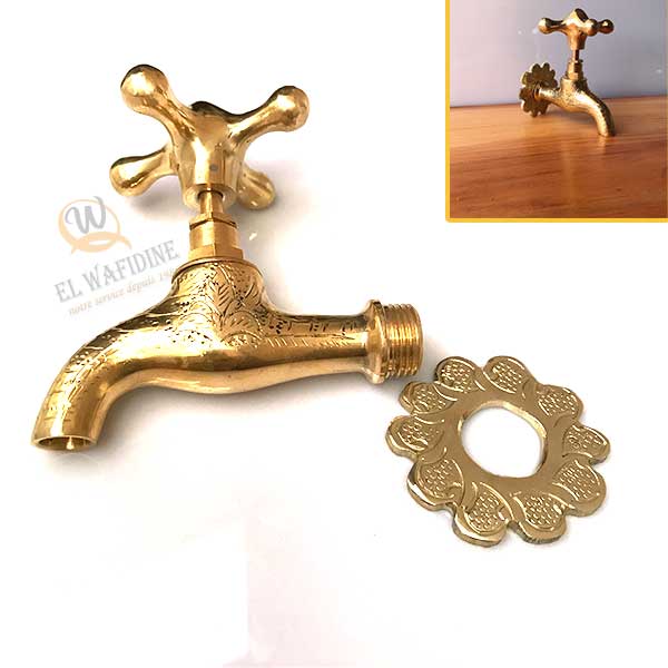 Vintage little brass water tap with engraving