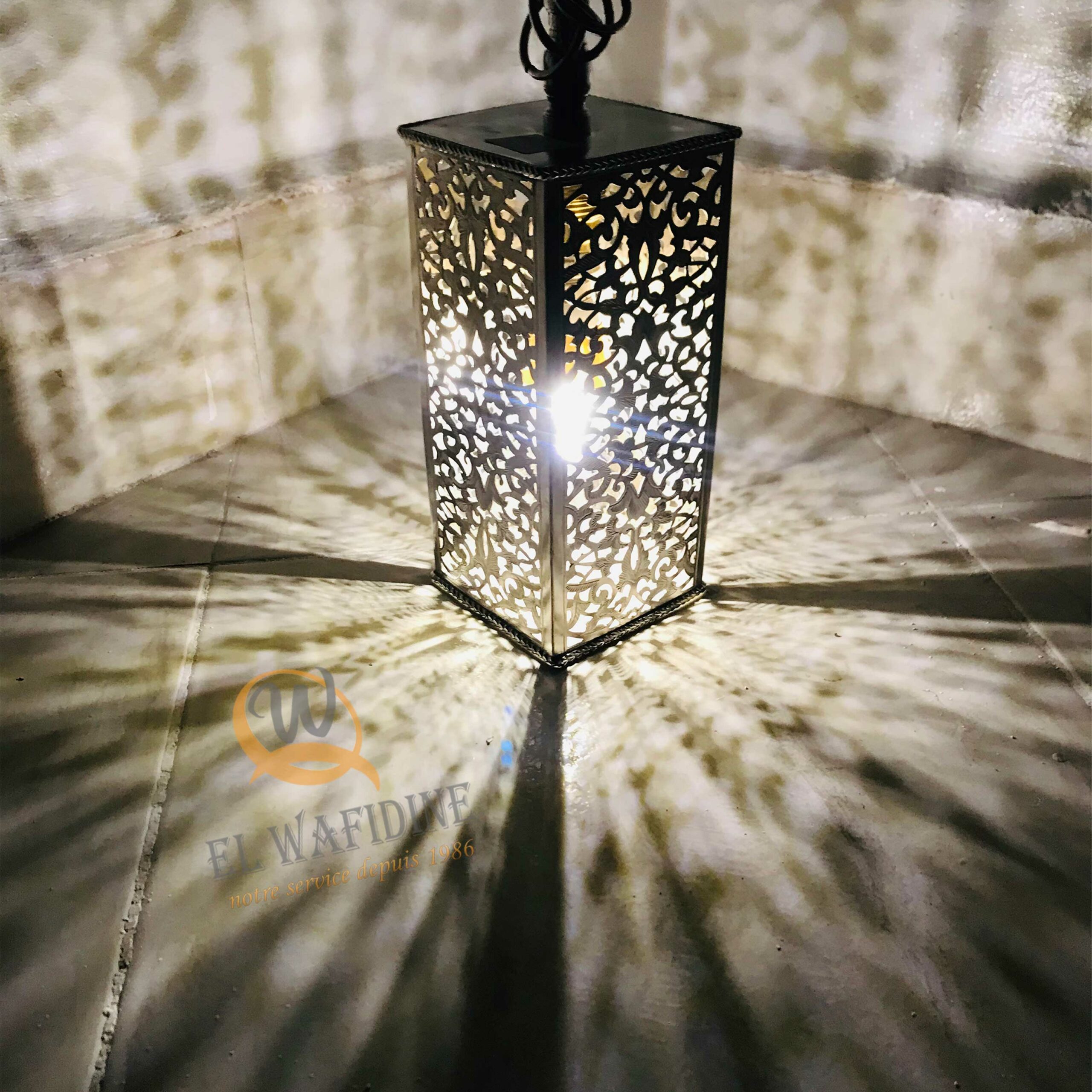 Moroccan cuboid chandelier in chrome-plated brass – candlestick