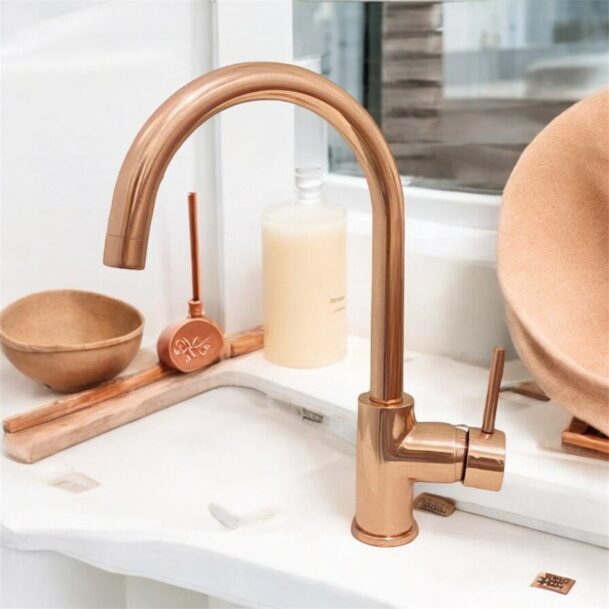 Solid Copper Kitchen Faucet, Antique Finish