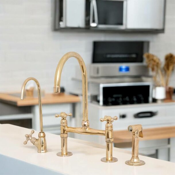 Bridge Kitchen Faucet, Solid Brass, Unlacquered