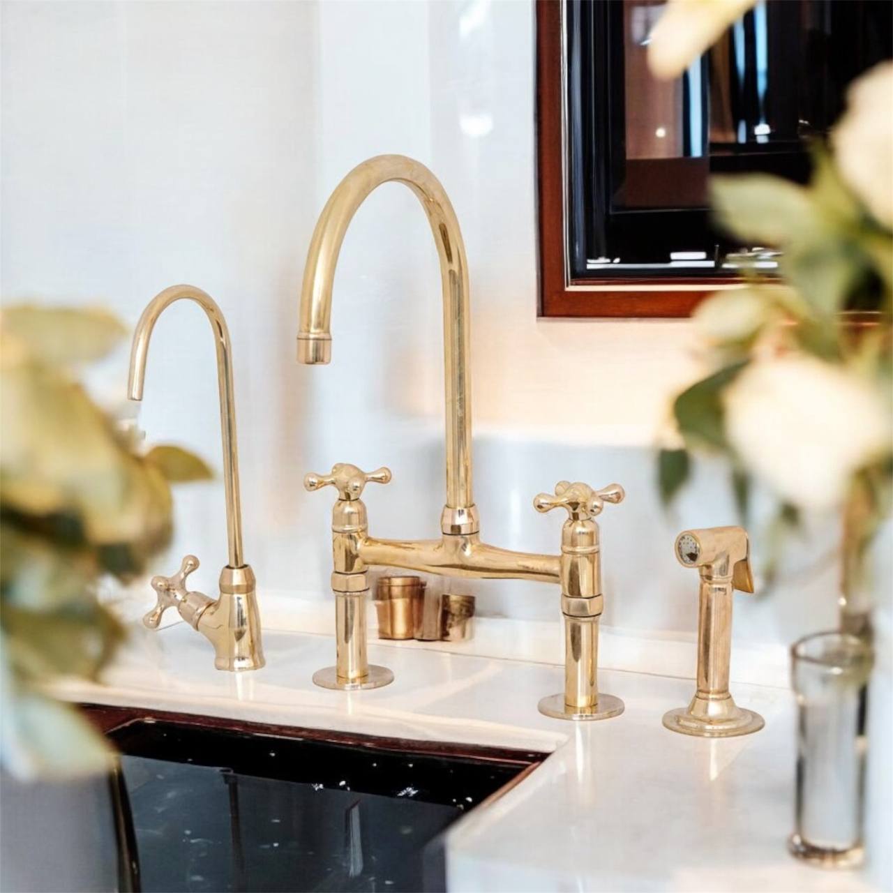 Bridge Kitchen Faucet, Solid Brass, Unlacquered